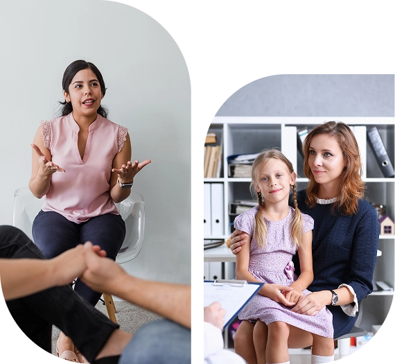 Two women discussing in therapy sessions.